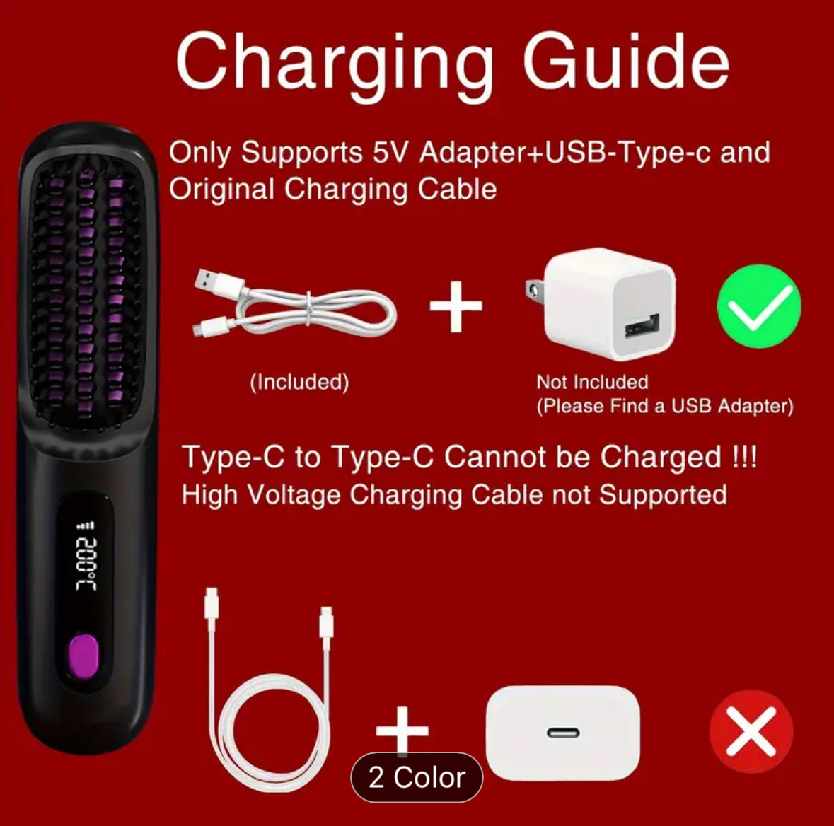 Cordless hair straightener brush