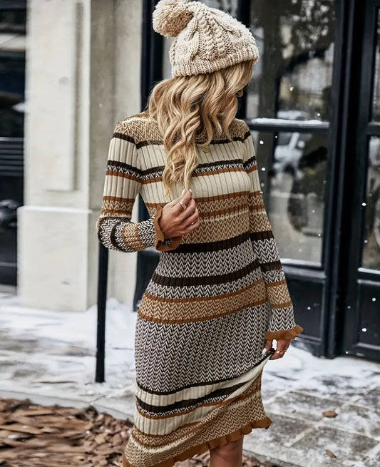 Multicolor Brown Sweater Dress