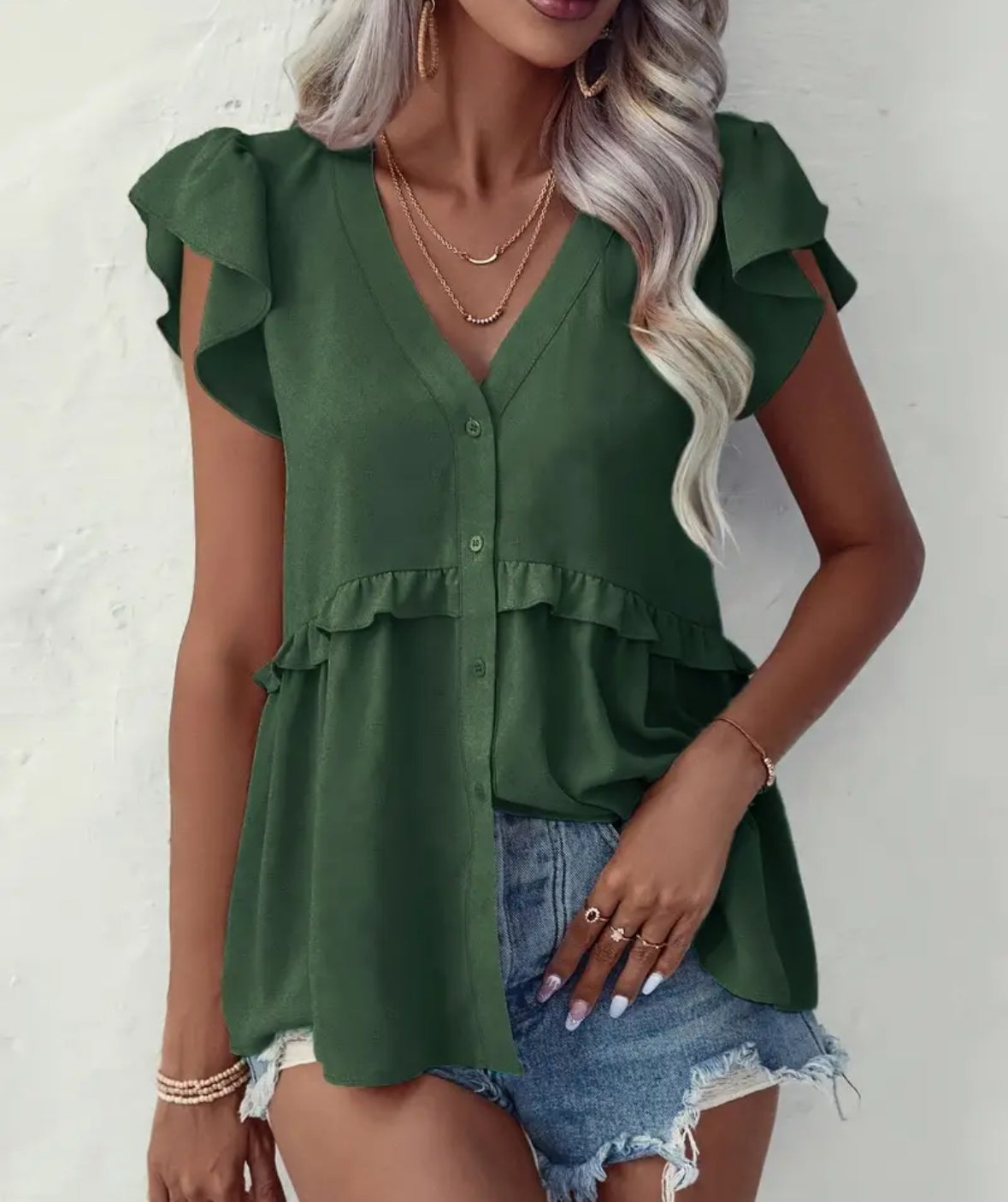 V Neck Ruffle Top