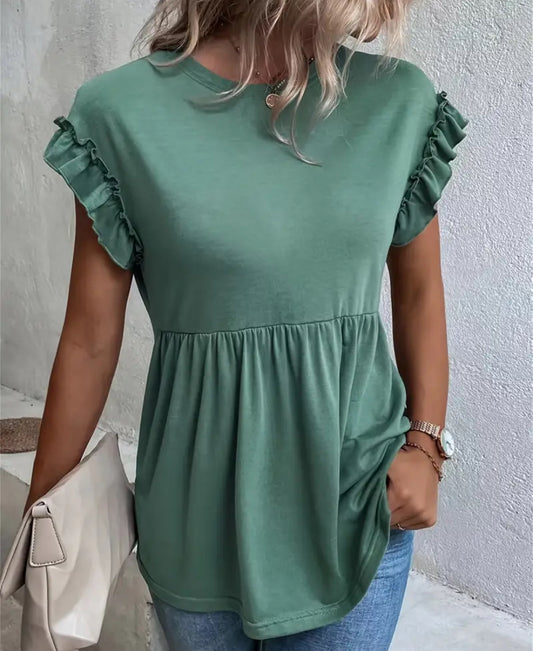 Casual Ruffle Trim Short Sleeve