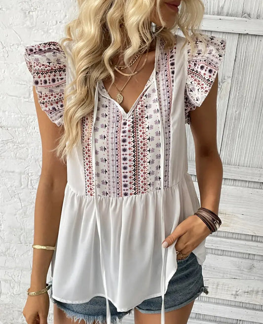 Lace Up Ruffle Top